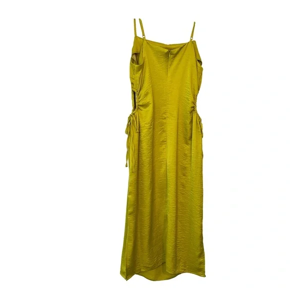Christian Lacroix Satin Midi Dress Side Cutouts in Venom Chartreuse Medium NWT - Picture 2 of 8